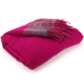 Tibetan Wool Blend Shawl Blanket - Pink with Maroon & Grey Reverse