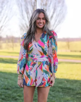 Tropical Long Sleeve Short Romper