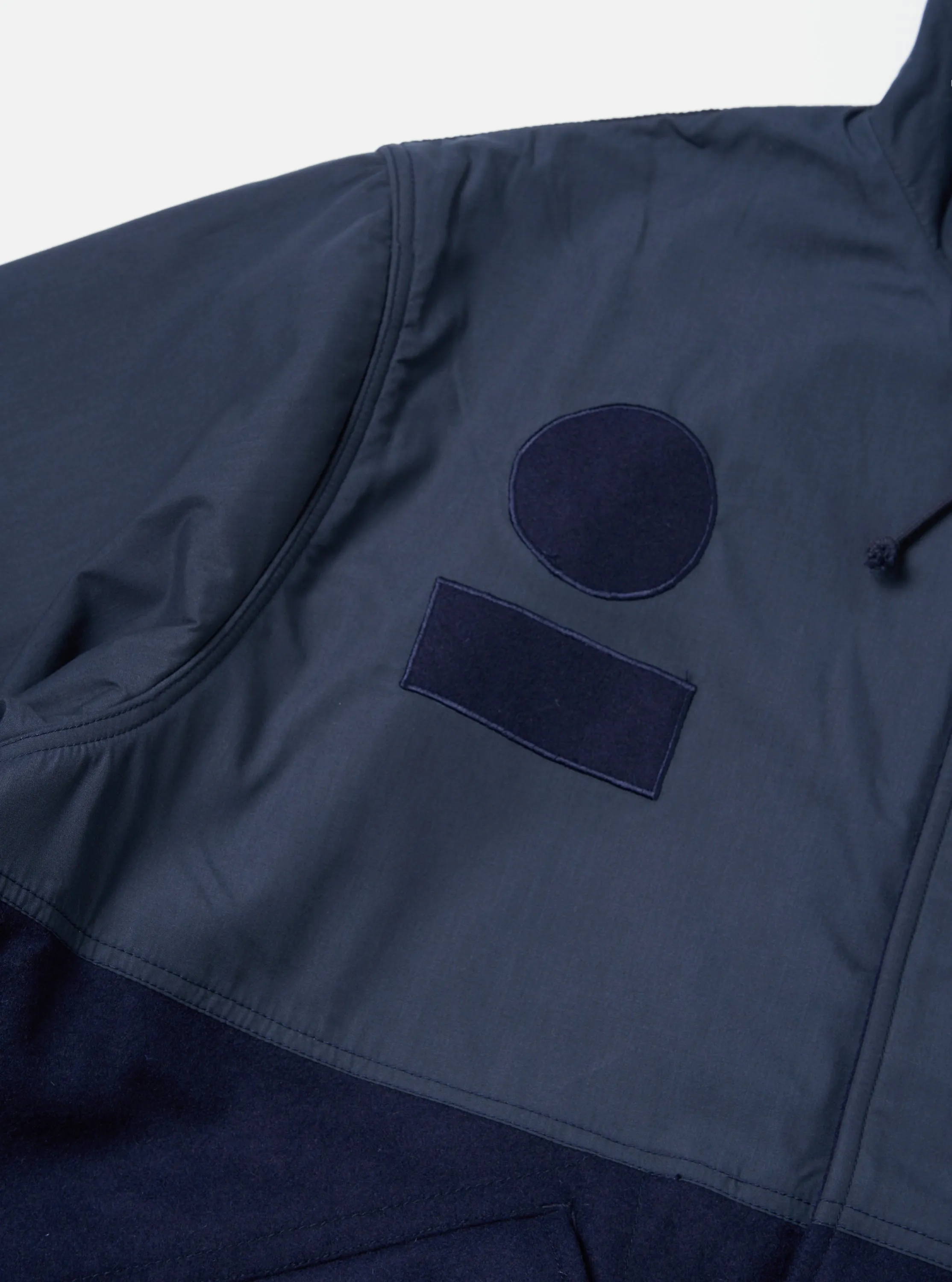 Universal Works Beach Parka II in Navy Melton/Recycled Polytech