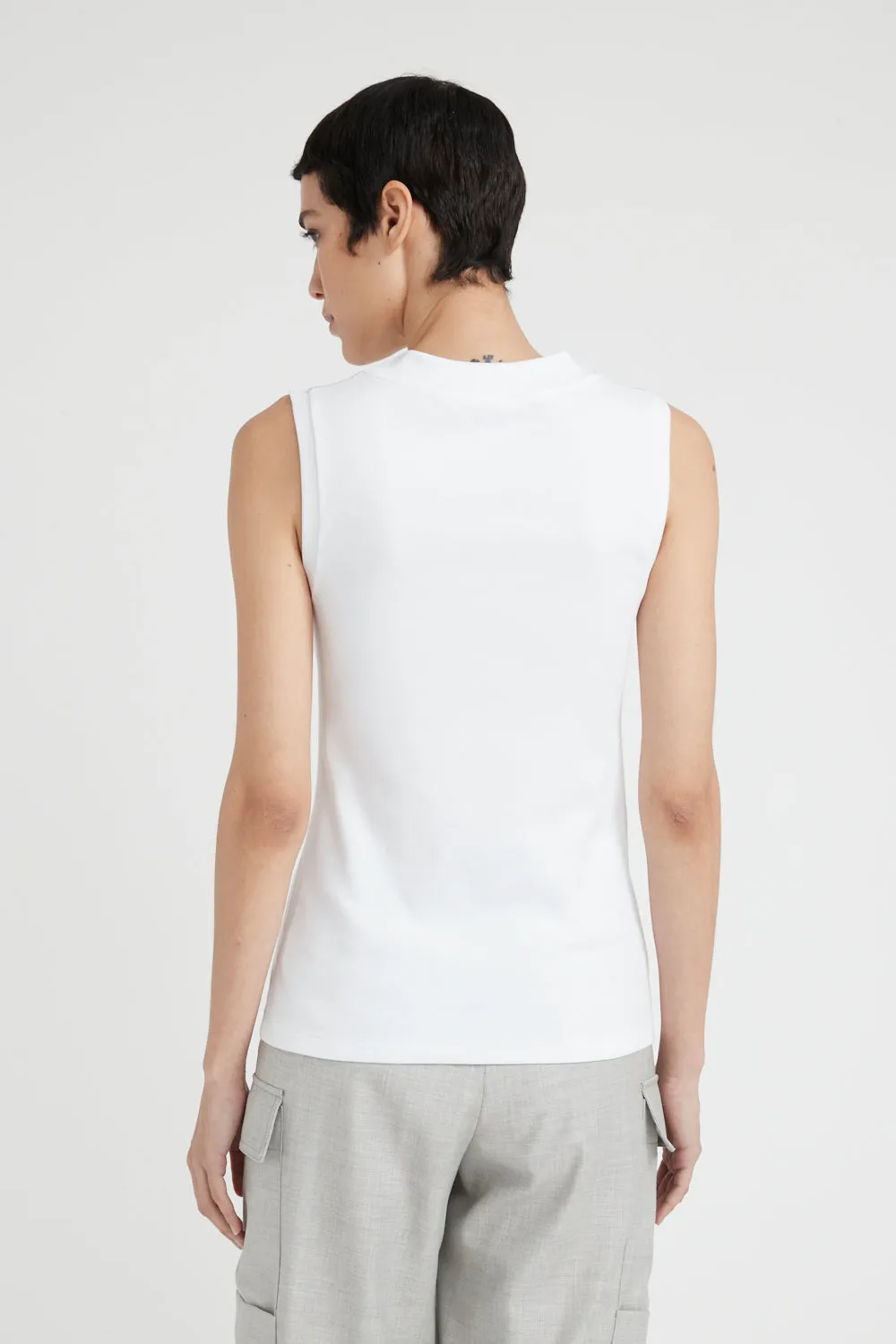 V-neck cotton jersey micro rib top