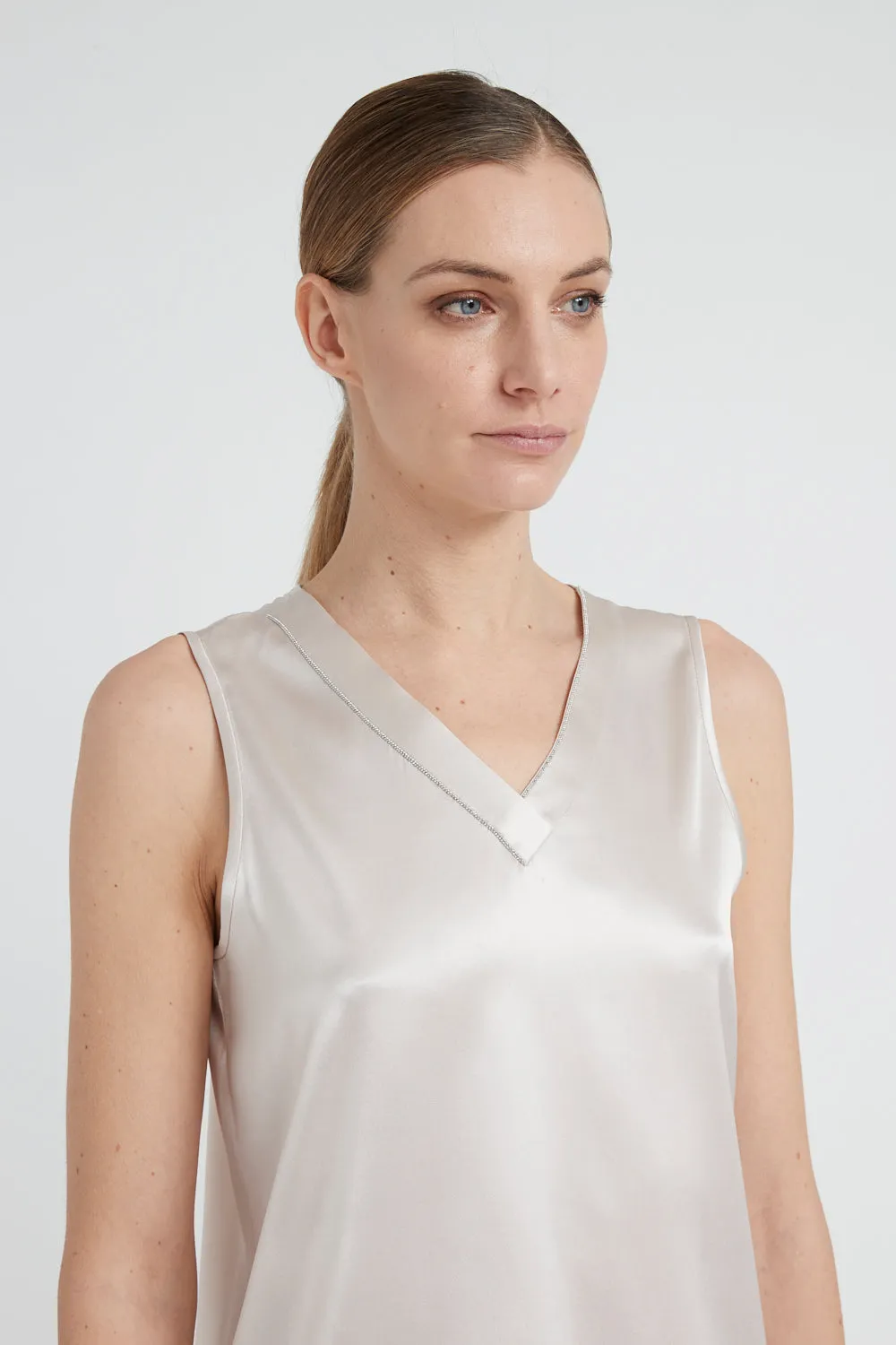 V-neck top in shiny silk satin