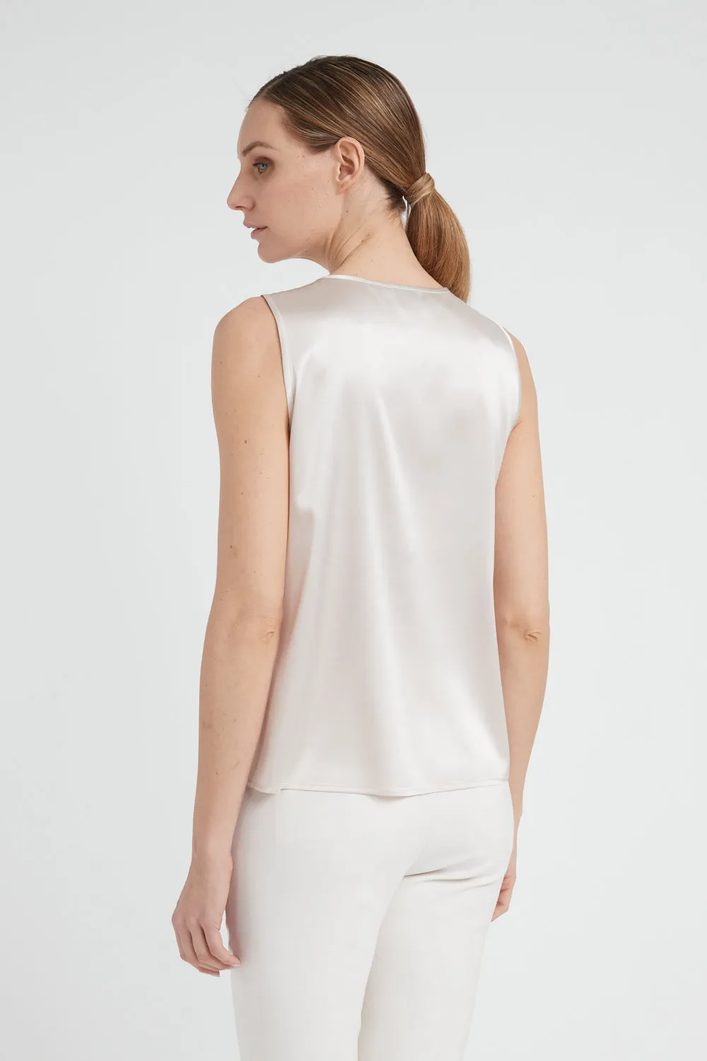 V-neck top in shiny silk satin