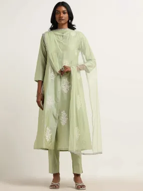 Vark Sage Kurta, Ethnic Pants and Dupatta Set