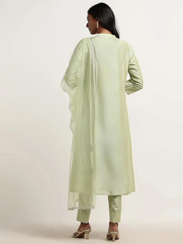 Vark Sage Kurta, Ethnic Pants and Dupatta Set