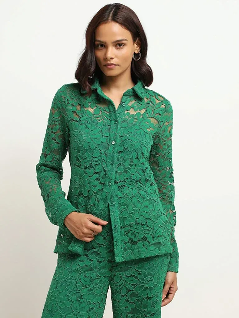 Wardrobe Green Lace-Detail Shirt with Camisole