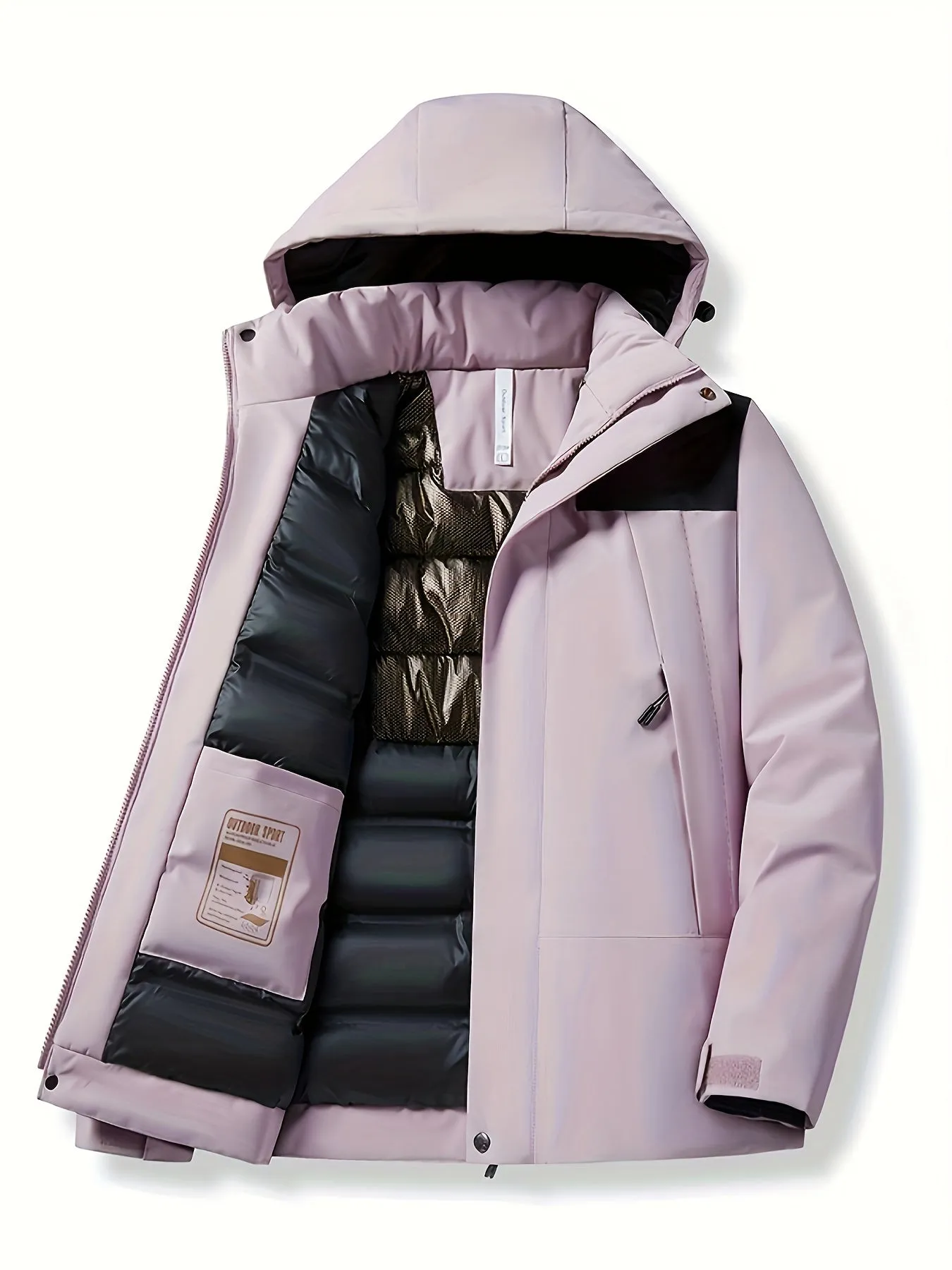 Womens Contrast Colour Thermal Windproof Hooded Jacket