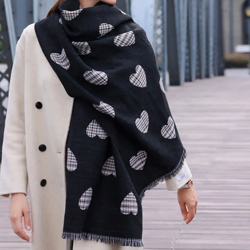 Women's Dual-sided Color Block Heart Plaid Scarf