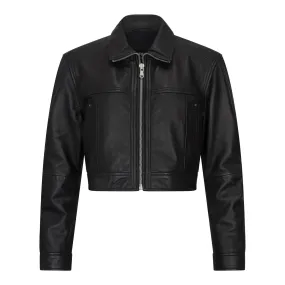 Women's Leather Jacket Cropped Biker Zipper Short Coat