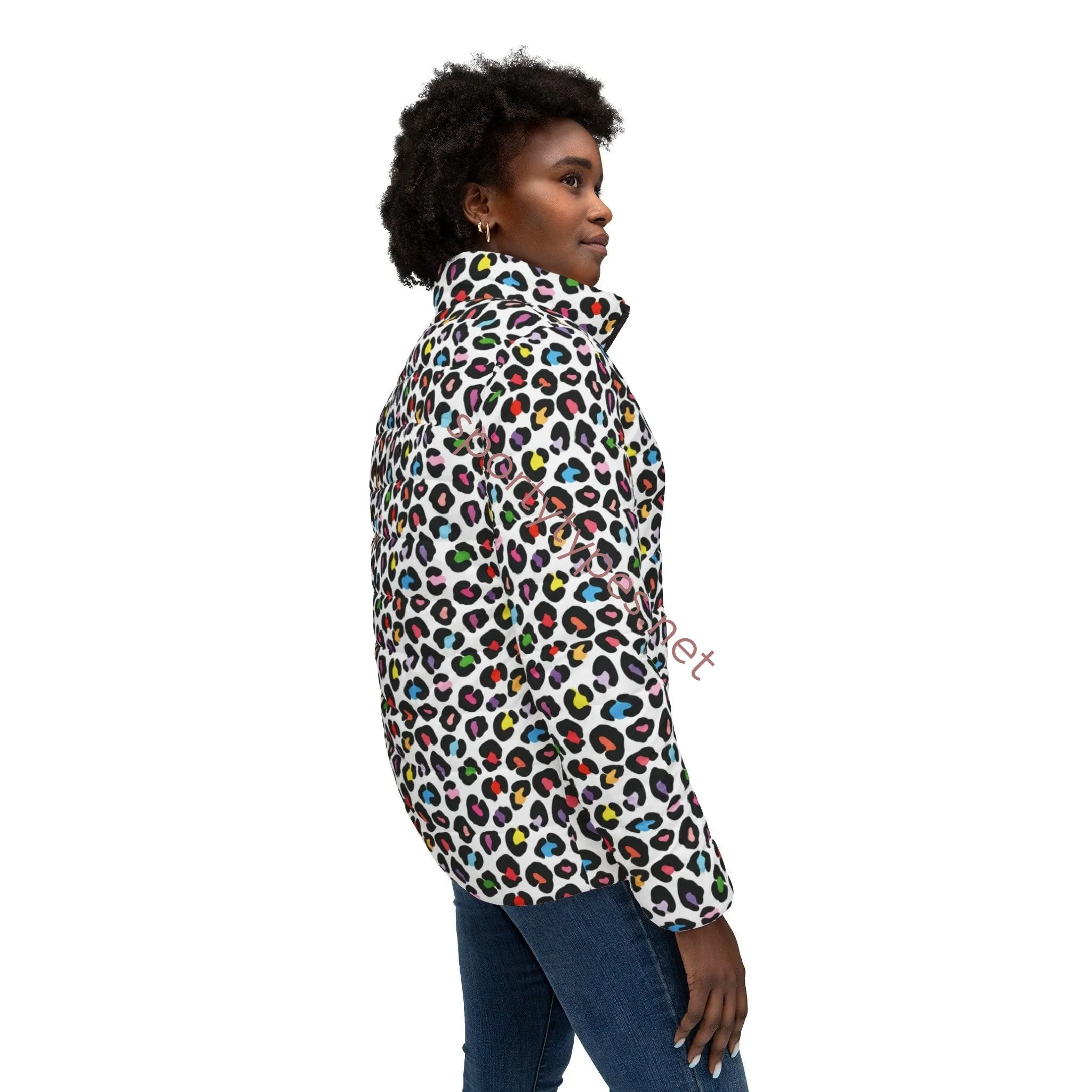 Women’s Multicolored Leopard Print Puffer Jacket