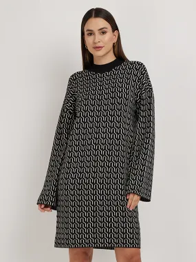 Women's Printed Sweater Dress,Black