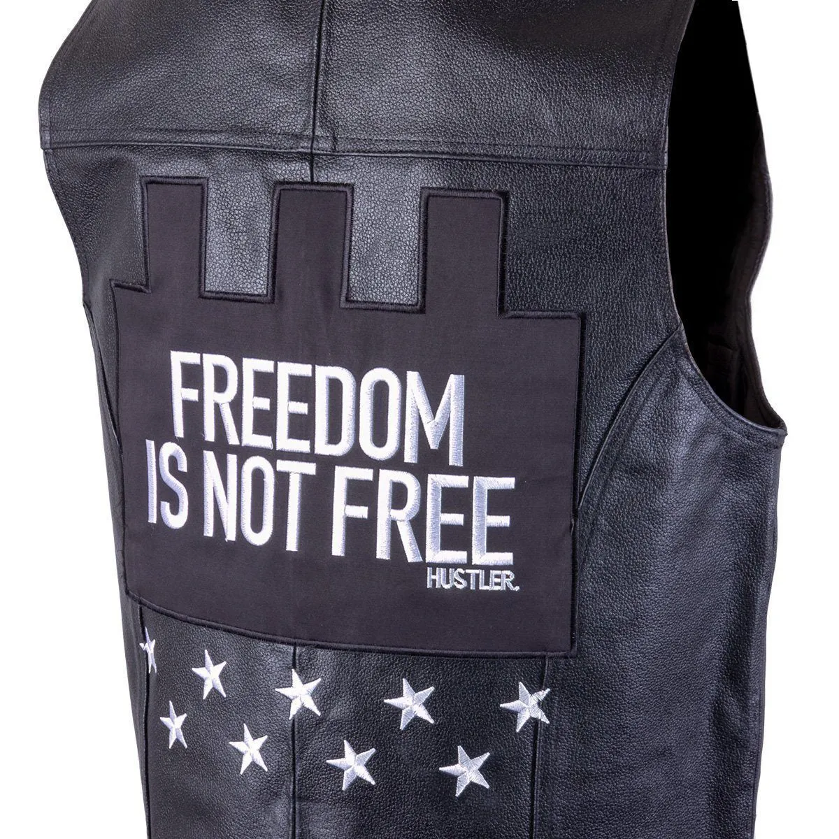 Xelement HSVT 290 Motorcycle Leather Vest For Men - Freedom is Not Free - Premium Genuine Biker Club Gilet