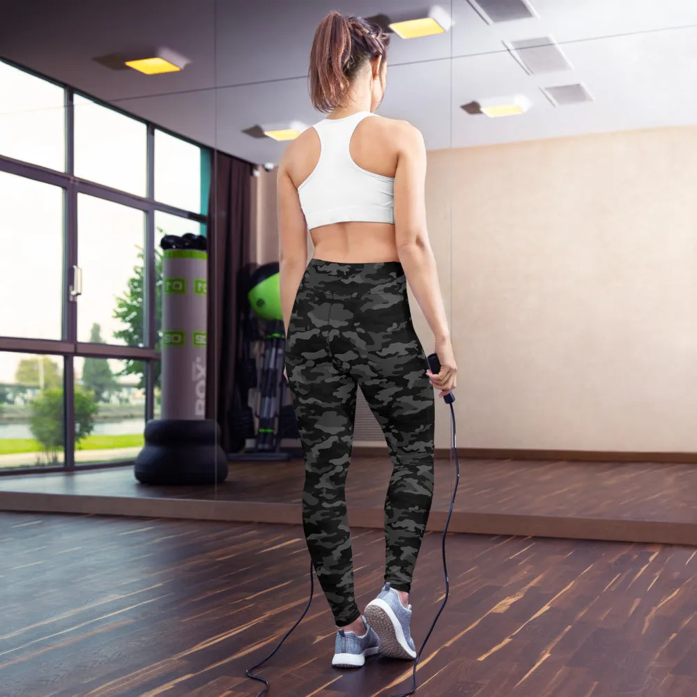 Yoga Leggings in Dark Grey Camo